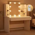 Produktbild: Casaria® Schminktisch mit Spiegel LED Beleuchtung Fernbedienung Schublade Beleuchtet Organizer Weiß Frisiertisch Ablagen 110x40cm Kosmetiktisch Holz