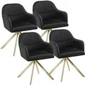 Produktbild: Tectake Samt Drehstuhl Lona Gepolstert Mit Durchgehender Lehne  4Er Set 59 x 56 x 81 cm Schwarz Gold