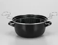 Produktbild: Pommes-Frites-Topf 24cm emailliert schwarz Induktion Frittierkorb Chromrand