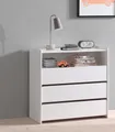 Produktbild: Vipack Schubkastenkommode Kiddy, mit 3 geräumigen Schubladen und 1 offenen Fach (B/H/T ca. 90x92x47cm, Kanten gerundet, MDF weiß lackiert), Schubladen mit Soft-Close, universell einsetzbar