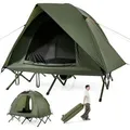 Produktbild: COSTWAY Feldbett mit Zelt für 2 Personen, Campingbett mit Regenschutz, 2 Netztüren, Dachfenster & Rolltasche, Campingliege bis 300kg 194x145x150cm - Grün