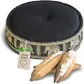 Produktbild: livasia Meditationskissen mit Thaiseide - Ø 45x15cm - Yogakissen mit Kapok, Pouf, Bodenkissen für Yoga und Zen Meditation, Sitzkissen für Garten und Balkon, Zafukissen (Schwarz/Elefanten Seide)