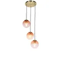 Produktbild: Qazqa - Art Deco Art Deco Hängelampe I Pendellampe I Pendelleuchte Messing 45 cm 3-flammig-hellrosa - Pallon I Wohnzimmer I Schlafzimmer - Glas Kugel I Kugelförmig I Länglich - LED geeignet E27