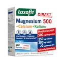 Produktbild: taxofit Magnesium 500 + Calcium + Kalium Direkt | Granulat | Für Muskeln, Elektrolythaushalt und Knochenerhalt | Blutorangenschmack | 20 Sticks