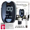 Produktbild: GlucoCheck GOLD Blutzuckermessgerät-Set (mg/dl) mit 10 Blutzuckerteststreifen, 10 Lanzetten, 1 Stechhilfe, 1 Etui zur Blutzucker-Selbstkontrolle bei Diabetes