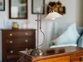 Produktbild: Höhenverstellbare Tischlampe Altmessing, Lampenschirm Glas, Tischleuchte antik