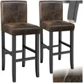 Produktbild: tectake® 2er Set Barhocker, Bistrohocker, Tresenhocker, Barhocker mit Lehne, gepolsterter Barstuhl, Bistrostuhl mit Fußstütze, Holz und Kunstleder, Stuhlbeine aus Massivholz, 107 cm hoch - antikbraun