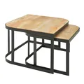 Produktbild: FineBuy Couchtisch 2er Set Mango Massivholz/Metall Wohnzimmertisch Braun, Industrial Satztisch Beistelltisch Metallbeine Schwarz, Tischset 2-teilig Satztisch Holz