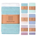 Produktbild: MOMOMUS Fouta XXL oder Picknickdecke XXL für den Strand - Mit Fransen, Gestreift und Leicht - Große Stranddecke, Sandfreie Strandmatte und Faltbare Campingdecke - Meergrün, 210x240 cm