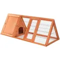 Produktbild: Wiltec Hasenstall in Dreiecksform, 118 x 50 x 45 cm, Kaninchenstall mit Freilauf und Schlafbereich, Kleintierstall aus Fichtenholz, Außengehege mit