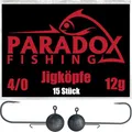 Produktbild: Paradox Fishing Jigköpfe Set 15x 12g 4/0 I Jig Köpfe Gummifisch mit Jighead für Gummifische Barsch Hecht Zander Angelzubehör