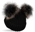 Produktbild: styleBREAKER Kinder Strick Bommelmütze mit 2 Kunstfellbommel und Fleece Futter, Winter Mütze, Strickmütze, 2-5 Jahre 04024203, Farbe:Schwarz