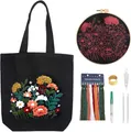 Produktbild: NAEBRO Stickset f¨¹r Segeltuchtasche, Anf?nger Stickerei Set mit Blumenmuster Leinentasche Anleitung, DIY Handgemachte Kreuzstich Sticktasche f¨¹r Erwachsene (Schwarz)