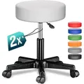 Produktbild: Rollhocker Höhenverstellbar 10cm Polsterung 46-60cm Sitzhöhe 360° Drehbar Ø35cm Rund Rollen Bürohocker Drehhocker Arbeitshocker Hocker 2er Set Weiß - Casaria