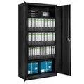 Produktbild: tectake® Aktenschrank, Büroschrank abschließbar, Mehrzweckschrank aus Stahl, Allzweckschrank mit 2 Türen, inkl. 3 höhenverstellbare Einlegeböden, Aktenschrank abschließbar 180x80x40 cm - schwarz
