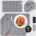 Produktbild: Rutschfeste Platzset abwaschbar aus Filz 18er Set,6 Tischuntersetzer Platzset(44x32 cm)6 Glasuntersetzer, 6 Bestecksäcken,Tisch Untersetzer-Set - Hellgrau