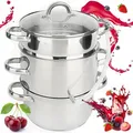 Produktbild: Grafner 8 Liter Dampfentsafter aus Edelstahl Ø 26 cm, inkl. Glasdeckel & Ablasshahn – Induktionsgeeignet, ideal für Säfte & Gelees aus Obst und Gemü
