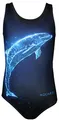 Produktbild: Aquarti Badeanzug Mädchen – Sportlicher Mädchen Badeanzug mit Ringerrücken Print, Farbe: Delfin Digital Blau/Schwarz, Größe: 158