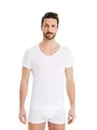 Produktbild: FINN Herren Funktions-Unterhemd mit V-Ausschnitt - Anti-Schweiß Shirt mit Einsätzen gegen Schweißflecken - Kurzarm Unterziehshirt Männer aus original Lenzing® Modal Stoff Weiß Weiss XL