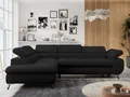 Produktbild: Ecksofa Sofa Schwarz, Wohnlandschaft L-Form mit Schlaffunktion und Bettkasten, Schlafsofa mit Bettkasten, Sofa mit Einstellbare Kopfstützen, Peter L - Schwarz Boucle - Links Schwarz