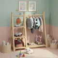 Produktbild: Bellabino Ryck Kleiderstange für Kinder – Kleiderständer aus Massivholz in Natur mit 4 Ablageflächen – Montessori Kindergarderobe für Jungen & Mädchen – Garderobe mit Schuhablage für Kinderzimmer