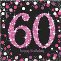 Produktbild: 16 Servietten 60 Sparkling Celebrations pink 60. Geburtstag Glitzer Zahl 33x33cm