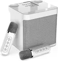 Produktbild: Karaoke Anlage mit 2 Mikrofonen,Bluetooth Karaoke Maschine, Karaoke Box Lautsprecher mit Karaoke Mikrofon, Karaoke Set für Party, Aktivitäten, Unterstützung Bluetooth, AUX, USB/TF (Weiß)
