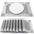 Produktbild: SueH Design Gewebte Platzsets Tischsets 8er Set Vinyl Hitzebeständig Platzdeckchen Antifouling und Waschbar 45 cm * 30 cm, Hellgrau