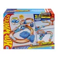 Produktbild: Hot Wheels Spielzeugauto Streckenset, Deluxe-Bauset mit motorisiertem Beschleuniger, Fahrzeug im Maßstab 1:64, Track-Schnellstecksystem, Beschleuniger-Sprung-Schnellstrecke,JDB49