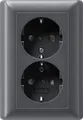 Produktbild: Gira 078328 SCHUKO-Doppelsteckdose 16 A 250 V~ mit integriertem erhöhten Berührungsschutz (Shutter) und Vollplatte, System 55, Anthrazit
