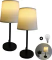 Produktbild: 2 Stück Nachttischlampe 2er Set Nachttischlampe modern LED Tischlampe Tischleuchte Nachttischlampen Stoffschirm Schlafzimmer Schwarz / Weiß