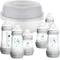 Produktbild: MAM Easy Start Bottle & Microwave Steriliser Set, Comes with 6 x MAM Easy Start Self Sterilising Anti-Colic Baby Bottles, BPA Free Bottle Steriliser for Babies