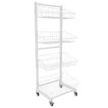 Produktbild: Dila GmbH Verkaufsständer rollbar mit 4 Körben, Rollständer Stapelkorb weiß lackiert, rollbarer Wühlkorb Warenständer Gitterständer aus robustem Stahlrohr, Belastbarkeit einzelner Korb 15 kg