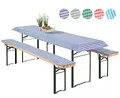 Produktbild: heimtexland ® Auflagen Set Bierzeltgarnitur 3-teilig Biertisch Tischdecke Bierbank Polster Bierbankauflage Typ331 Vichy Karo Blau für Tischmaß 50 x 110 cm