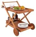 Produktbild: CASARIA® Servierwagen mit Rollen Holz FSC®- zertifiziert Akazie 2 Etagen Tablett 3 Flaschenhalter Outdoor Küche Garten Terrasse Küchenwagen Rollwagen