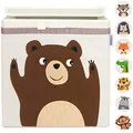 Produktbild: GLÜCKSWOLKE Aufbewahrungskiste für Kinderzimmer - 15 Motive I Spielzeugbox mit Deckel I Spielzeug Box (33x33x33) zur Aufbewahrung im Kallax Regal I Waldtiere Motiv Bär für Kinder (Henry Honigbär)