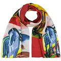 Produktbild: VON LILIENFELD Schal Damen 100% Seide Franz Marc: Blaues Pferd Kunst Motiv Halstuch Seidenschal Seidentuch Kanten handgerollt 172 x 42 cm