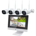 Produktbild: 【3MP+Mikrofon+PC Software】 Dual WLAN Funk Überwachungssystem mit Monitor, Überwachungskamera Set Nachtsicht in Farbe, KI Personenerkennung, 2-Wege Audio, 10 Kanal NVR, 4 WiFi Kameras für Aussen