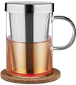 Produktbild: Cosumy Teetasse mit Deckel und Sieb - Teeglas mit Sieb, Henkel & Untersetzer 400ml - Teebecher Groß aus Borosilikat Glas - Feinmaschiger Filter - Geschenk für Teetrinker - Teezubereiter