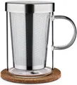 Produktbild: Cosumy Teeglas Teetasse mit Deckel und Sieb - Teeglas mit Sieb & Untersetzer 400ml, 1-tlg., Glas, Zubereiter inkl. Untersetzer - Geschenk Tasse - Feinmaschiger Filter