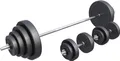 Produktbild: GORILLA SPORTS® Langhantel Set 100 kg – 170 cm Langhantelstange, 2 Kurzhanteln & Hantelscheiben 30 mm mit Sternverschlüssen – Fitness & Krafttraining