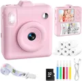 Produktbild: UIONVO Sofortbildkamera Kinderkamera mit Selfie,48MP/1080P HD Sofortdruck von Fotos,Kamera Kinder mit 32GB Karte/Bände Druckpapier,Geburtstags Weihnachten Geschenk Spielzeug für 3-14 Mädchen Jungen