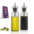 Produktbild: AdHoc BZ77 Set Ölspender oder Essigspender AromaPour aus Glas in Grau | elegante Olivenölflasche mit Ausgießer aus Edelstahl | ideal auch für Kürbiskern-Öl oder Essig | luftdicht, 300 ml