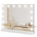 Produktbild: Dripex Hollywood Schminktischspiegel mit Beleuchtung, Schminkspiegel mit 14 Lampen und 3 Farbtemperatur Licht, Kosmetikspiegel mit Touch Steuerung, 50 x 42 cm Weiß, Aufstellung oder Wandmontage