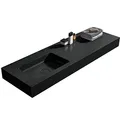 Produktbild: Wandwaschbecken BA8014 aus Mineralguss - 141 x 45 x 12 cm - Farbe wählbar - Metallkonsole optional, Farbe:Quarz schwarz, Untergestell:Ohne Untergestell