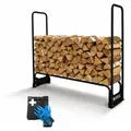 Produktbild: Kaminholzregal CHIMERA | für außen | HxBxT 117x130x36cm | inkl Abdeckung & Handschuhe | Metall | Schwarz | wetterfest Holzunterstand Kaminholzlag... - Schwarz