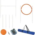 Produktbild: PawHut Agility Set Hunde, 5er-Set Hundetraining mit Höhenverstellbaren Agilityhürde, Futterbeutel, Sprungring, Slalom-Stangen, Steckhürdenset