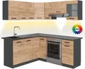 Produktbild: Eckküche Vicco Rick Goldkraft Eiche/Anthrazit 187 x 60 cm , AP Anthrazit mit LED-Leisten, Model 51932