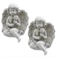 Produktbild: Annastore Besinnliche Grabdeko zur Erinnerung, frostfest und witterungsbeständig Grabschmuck - Grabfigur - Friedhof Deko (2-TLG. Set Engelpaar - H 12 cm)