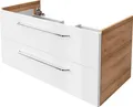 Produktbild: FACKELMANN Waschtisch-Unterschrank MILANO / Badschrank mit Soft-Close-System / Maße (B x H x T): ca. 100 x 49,5 x 48 cm / Waschbeckenunterschrank mit 2 Schubladen / Korpus: Braun hell / Front: Weiß